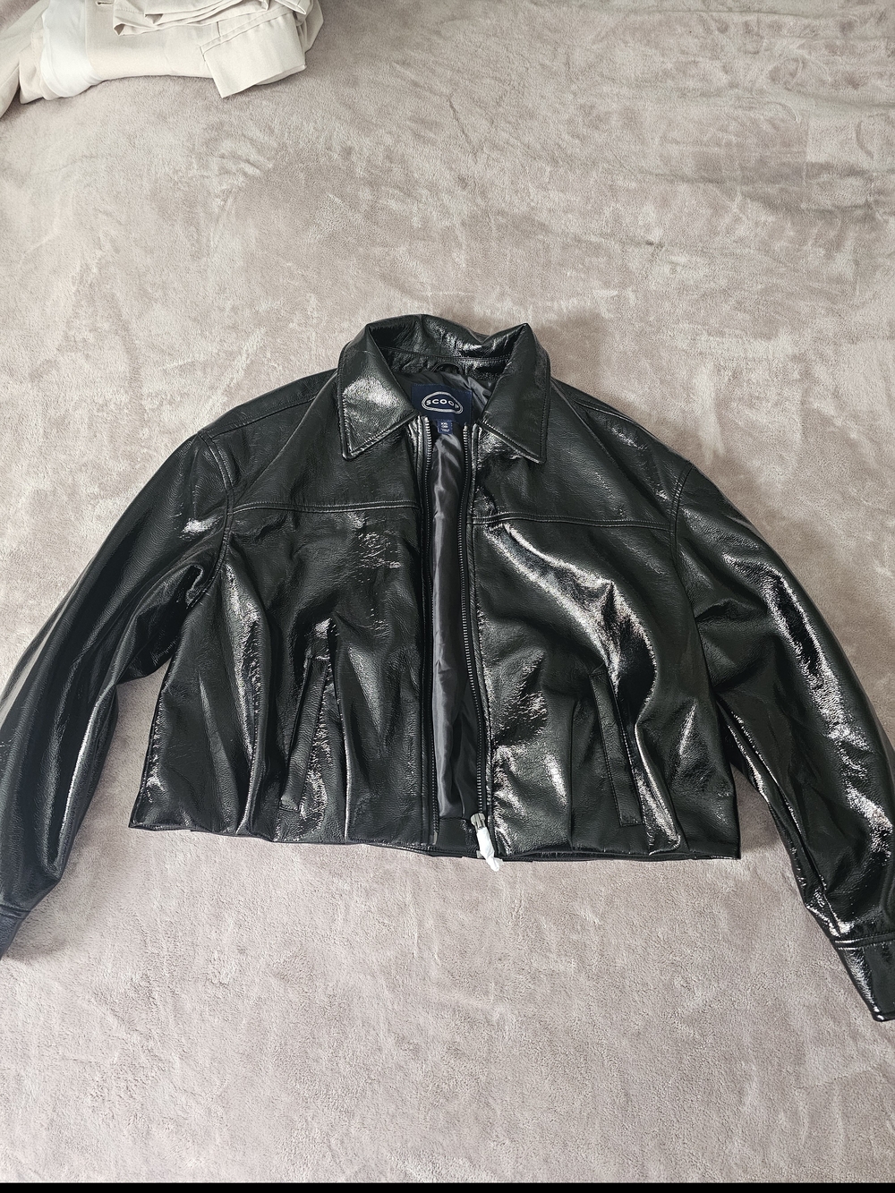 Glossy Black Patent Cropped Leather Jacket